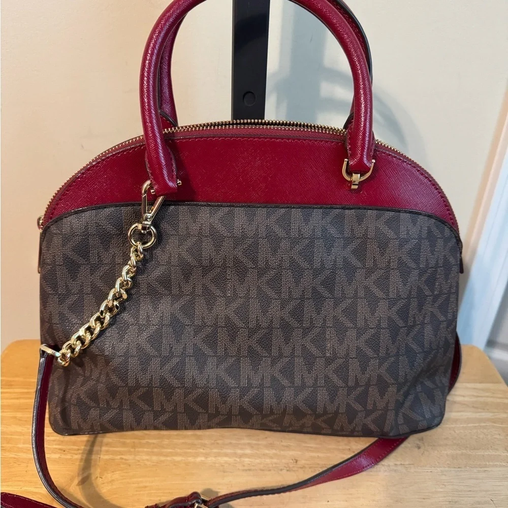 Michael Kors Red and Brown Handbag